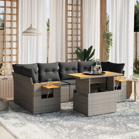 Set de sofás de jardín 7 piezas con cojines ratán PE gris de vidaXL, Conjuntos de jardín - Ref: Foro24-3271655, Precio: 470,1...