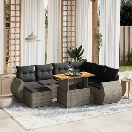 Set de sofás de jardín 8 pzas y cojines ratán sintético gris de vidaXL, Conjuntos de jardín - Ref: Foro24-3275832, Precio: 52...