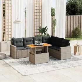 Set de sofás de jardín 7 piezas con cojines ratán PE gris de vidaXL, Conjuntos de jardín - Ref: Foro24-3271333, Precio: 455,6...