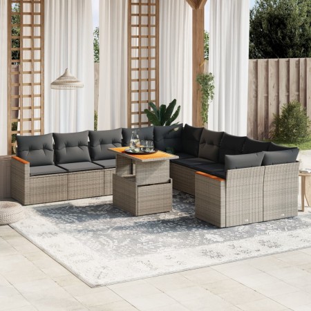 Set de sofás de jardín 11 pzas y cojines ratán sintético gris de vidaXL, Conjuntos de jardín - Ref: Foro24-3273265, Precio: 6...