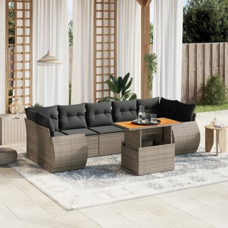 Set de sofás de jardín 8 pzas y cojines ratán sintético gris de vidaXL, Conjuntos de jardín - Ref: Foro24-3272110, Precio: 55...