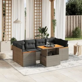 Set de sofás de jardín 7 piezas con cojines ratán PE gris de vidaXL, Conjuntos de jardín - Ref: Foro24-3272978, Precio: 460,3...