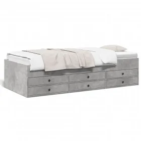 Tumbona con cajones madera ingeniería gris hormigón 90x200 cm de vidaXL, Camas y somieres - Ref: Foro24-3280877, Precio: 176,...