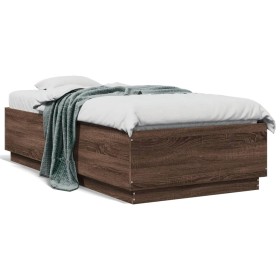 Estructura cama con luces LED madera marrón roble 75x190 cm de vidaXL, Camas y somieres - Ref: Foro24-3209673, Precio: 129,35...