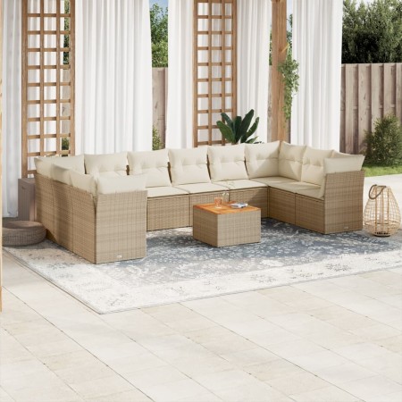 Set de sofás de jardín 11pzas con cojines ratán sintético beige en Conjuntos de jardín | Comprar online en Foru.es