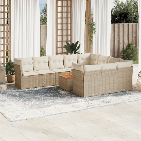 Set de sofás de jardín 11pzas con cojines ratán sintético beige en Conjuntos de jardín | Comprar online en Foru.es