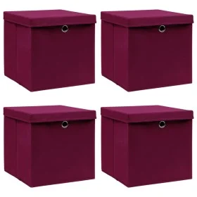 Caja de almacenaje con tapas 4 uds tela rojo oscuro 32x32x32 cm de vidaXL, Cestas para almacenaje - Ref: Foro24-288342, Preci...