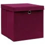 Caja de almacenaje con tapas 4 uds tela rojo oscuro 32x32x32 cm de vidaXL, Cestas para almacenaje - Ref: Foro24-288342, Preci...