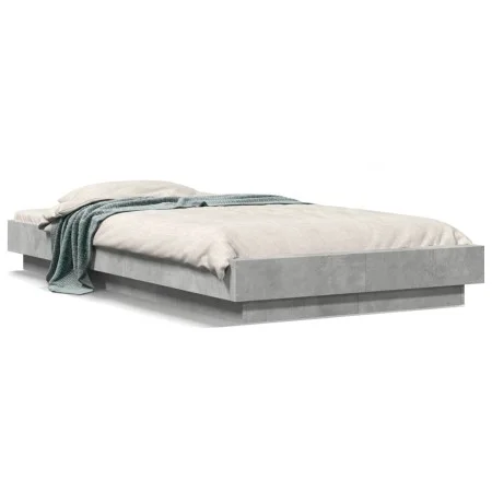 Bed frame with LED lights concrete gray wood 75x190 cm by vidaXL, Beds and slatted bases - Ref: Foro24-3281157, Price: 137,89...