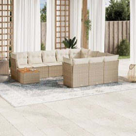 Set de sofás de jardín 11pzas con cojines ratán sintético beige en Conjuntos de jardín | Comprar online en Foru.es