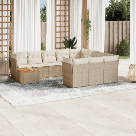 Set de sofás de jardín 11pzas con cojines ratán sintético beige en Conjuntos de jardín | Comprar online en Foru.es