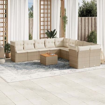 Set de sofás de jardín 11pzas con cojines ratán sintético beige en Conjuntos de jardín | Comprar online en Foru.es