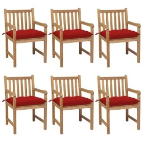 Sillas de jardín 6 uds madera maciza de teca cojines rojo de vidaXL, Sillas de jardín - Ref: Foro24-3073052, Precio: 896,01 €...