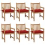 Sillas de jardín 6 uds madera maciza de teca cojines rojo de vidaXL, Sillas de jardín - Ref: Foro24-3073052, Precio: 1,00 €, ...