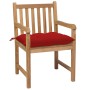 Sillas de jardín 4 uds madera maciza de teca con cojines rojos de vidaXL, Sillas de jardín - Ref: Foro24-3073025, Precio: 621...