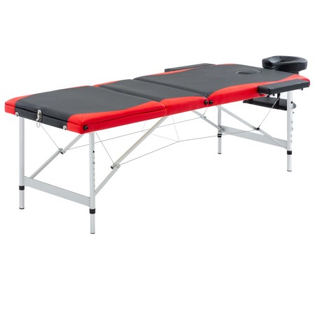 Camilla de masaje plegable 3 zonas aluminio negro y rojo de vidaXL, Mesas de masaje - Ref: Foro24-110238, Precio: 174,62 €, D...
