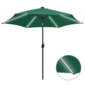 Sombrilla con luces LED y palo de aluminio verde 300 cm de vidaXL, Sombrillas - Ref: Foro24-47360, Precio: 111,21 €, Descuent...