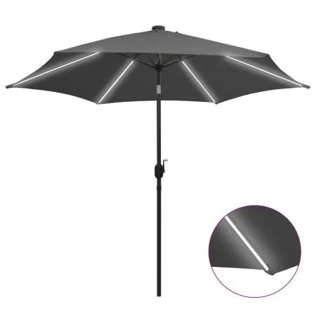 Sombrilla con luces LED y palo de aluminio gris antracita 300cm de vidaXL, Sombrillas - Ref: Foro24-47362, Precio: 114,01 €, ...