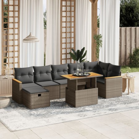 Set de sofás de jardín 8 pzas y cojines ratán sintético gris de vidaXL, Conjuntos de jardín - Ref: Foro24-3276049, Precio: 48...