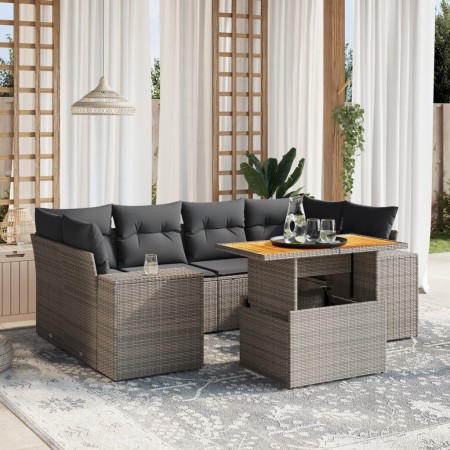 Set de sofás de jardín 7 piezas con cojines ratán PE gris de vidaXL, Conjuntos de jardín - Ref: Foro24-3272537, Precio: 478,3...