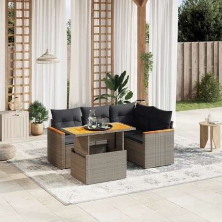 Juego de sofás jardín con cojines 5 pzas ratán sintético gris de vidaXL, Conjuntos de jardín - Ref: Foro24-3273062, Precio: 3...