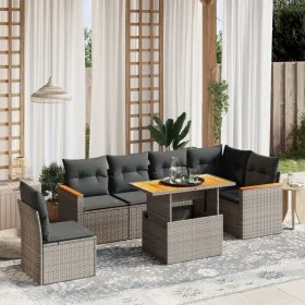 Set de sofás de jardín 7 piezas con cojines ratán PE gris de vidaXL, Conjuntos de jardín - Ref: Foro24-3273104, Precio: 451,4...