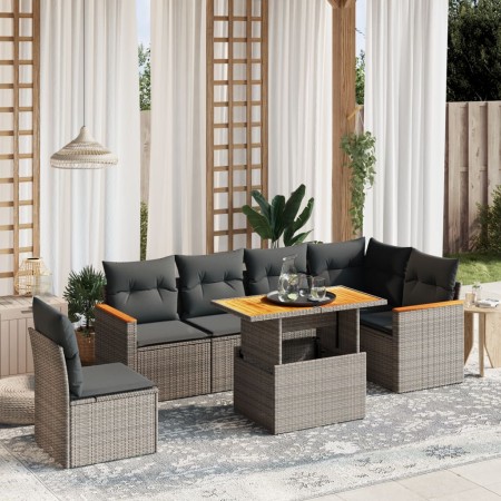 Set de sofás de jardín 7 piezas con cojines ratán PE gris de vidaXL, Conjuntos de jardín - Ref: Foro24-3273104, Precio: 435,8...