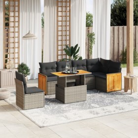 Set de sofás de jardín 7 piezas con cojines ratán PE gris de vidaXL, Conjuntos de jardín - Ref: Foro24-3273986, Precio: 460,7...