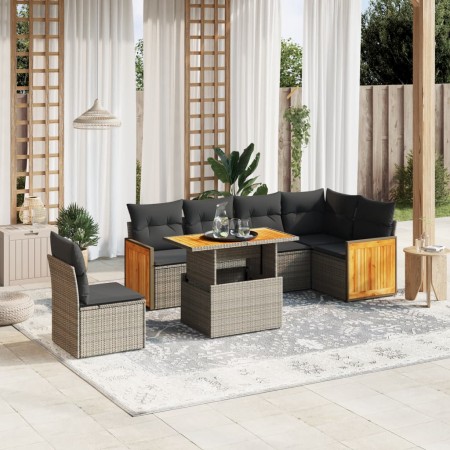 Set de sofás de jardín 7 piezas con cojines ratán PE gris de vidaXL, Conjuntos de jardín - Ref: Foro24-3273986, Precio: 460,7...