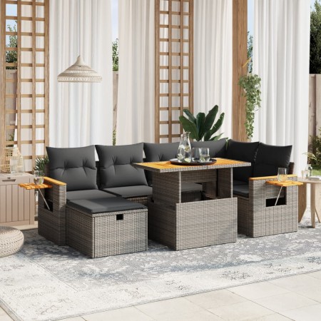 Set de sofás de jardín 7 piezas con cojines ratán PE gris de vidaXL, Conjuntos de jardín - Ref: Foro24-3276147, Precio: 463,4...