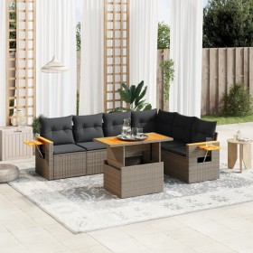 Set de sofás de jardín 7 piezas con cojines ratán PE gris de vidaXL, Conjuntos de jardín - Ref: Foro24-3273538, Precio: 467,4...