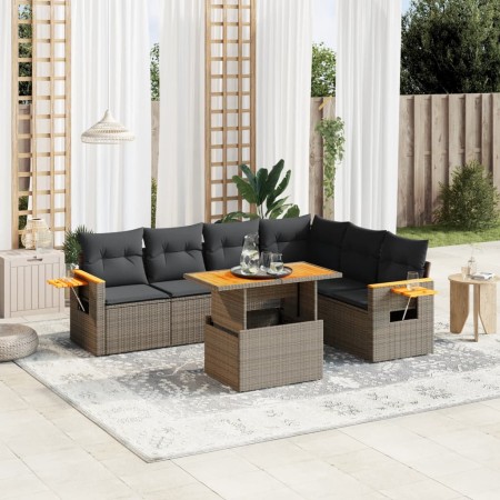 Set de sofás de jardín 7 piezas con cojines ratán PE gris de vidaXL, Conjuntos de jardín - Ref: Foro24-3273538, Precio: 467,4...