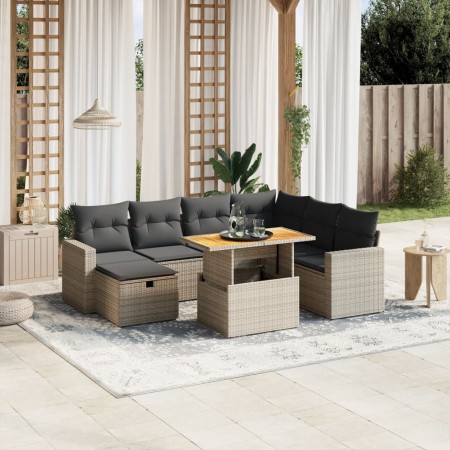 Set de sofás de jardín 8 pzas y cojines ratán sintético gris de vidaXL, Conjuntos de jardín - Ref: Foro24-3271431, Precio: 49...