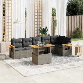 Set de sofás de jardín 7 piezas con cojines ratán PE gris de vidaXL, Conjuntos de jardín - Ref: Foro24-3273531, Precio: 468,8...