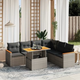 Set de sofás de jardín 7 piezas con cojines ratán PE gris de vidaXL, Conjuntos de jardín - Ref: Foro24-3273097, Precio: 435,8...