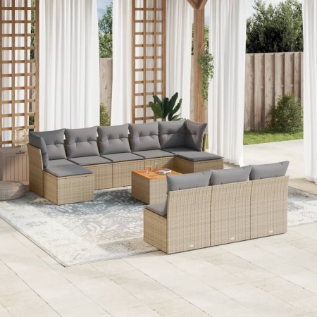 Set de sofás de jardín 11pzas con cojines ratán sintético beige en Conjuntos de jardín | Comprar online en Foru.es