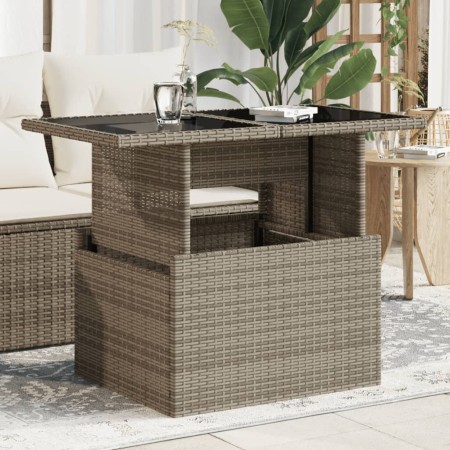 Mesa de jardín superficie de vidrio ratán PE gris 100x55x73 cm de vidaXL, Mesas de jardín - Ref: Foro24-366121, Precio: 102,5...