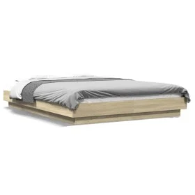 Sonoma oak wood bed frame with LED lights 120x200 cm by vidaXL, Beds and slatted bases - Ref: Foro24-3281107, Price: 170,27 €...