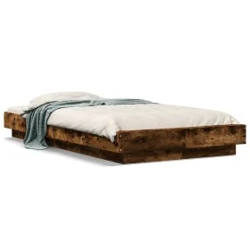 Bed frame with LED lights smoked oak wood 75x190 cm by vidaXL, Beds and slatted bases - Ref: Foro24-3281158, Price: 137,89 €,...