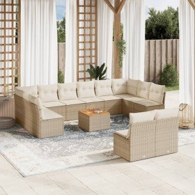 Set sofás de jardín con cojines 13 pzas ratán sintético beige en Conjuntos de jardín | Comprar online en Foru.es