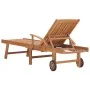 Sun lounger with red checkered cushion solid teak wood by vidaXL, Loungers - Ref: Foro24-3063019, Price: 297,96 €, Discount: %