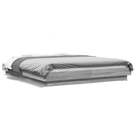 Estructura cama con luces LED madera gris Sonoma 160x200 cm de vidaXL, Camas y somieres - Ref: Foro24-3281089, Precio: 189,75...