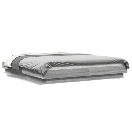 Sonoma gray wood bed frame with LED lights 150x200 cm by vidaXL, Beds and slatted bases - Ref: Foro24-3281096, Price: 187,07 ...