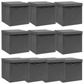Cajas de almacenaje con tapas 10 uds tela gris 32x32x32 cm de vidaXL, Cestas para almacenaje - Ref: Foro24-288336, Precio: 71...