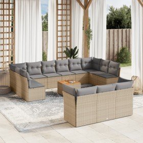 Set sofás de jardín 14 pzas con cojines ratán sintético beige en Conjuntos de jardín | Comprar online en Foru.es