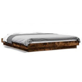 Estructura cama con luces LED madera roble ahumado 160x200 cm de vidaXL, Camas y somieres - Ref: Foro24-3281088, Precio: 203,...