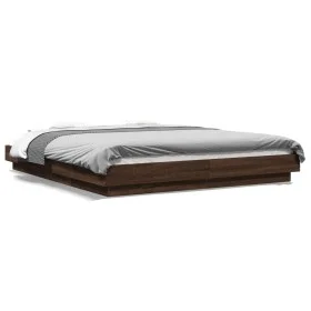 Estructura cama con luces LED madera marrón roble 150x200 cm de vidaXL, Camas y somieres - Ref: Foro24-3281097, Precio: 187,0...