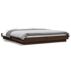 Estructura cama con luces LED madera marrón roble 150x200 cm de vidaXL, Camas y somieres - Ref: Foro24-3281097, Precio: 189,4...