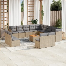 Set sofás de jardín 14 pzas con cojines ratán sintético beige en Conjuntos de jardín | Comprar online en Foru.es