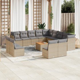 Set sofás de jardín 14 pzas con cojines ratán sintético beige en Conjuntos de jardín | Comprar online en Foru.es